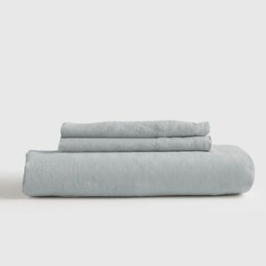 NWT! Quince 100% Linen Mist Fitted Bottom Sheet & 1 Pillowcase! Twin (731)